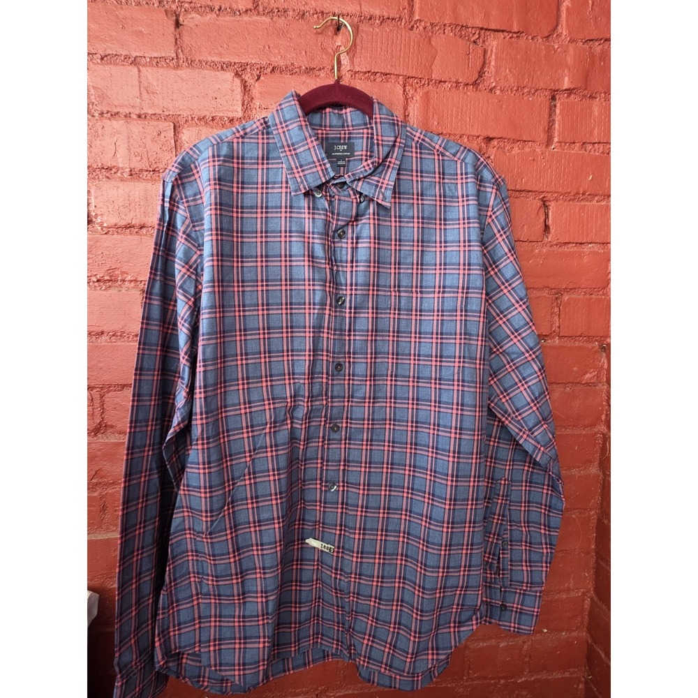 J.Crew Heathered Plaid Cotton Shirt L Large Men's Long Sleeve Lightweight Casual